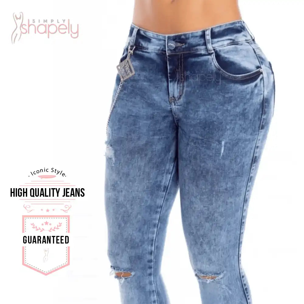 classic medium rise butt lift in medium blue color colombian booty lifting jeans