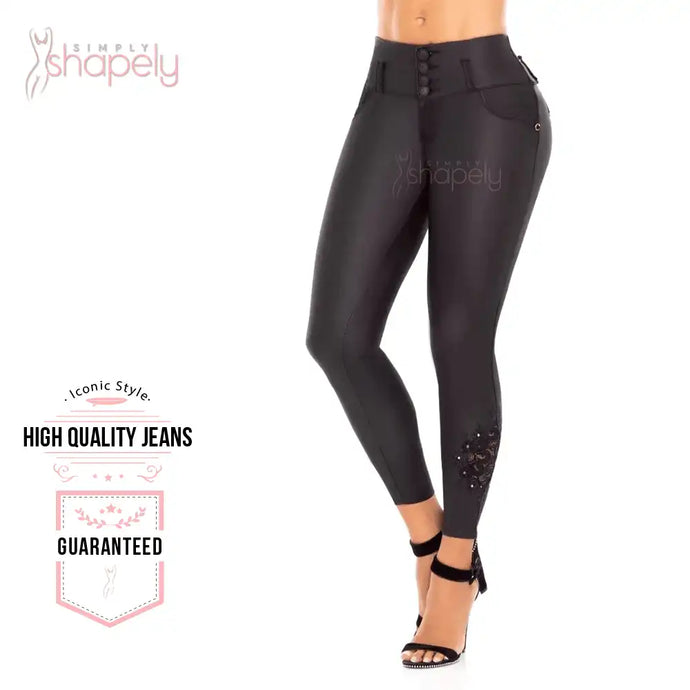 high waist butt lifter black leather colombian jeans 