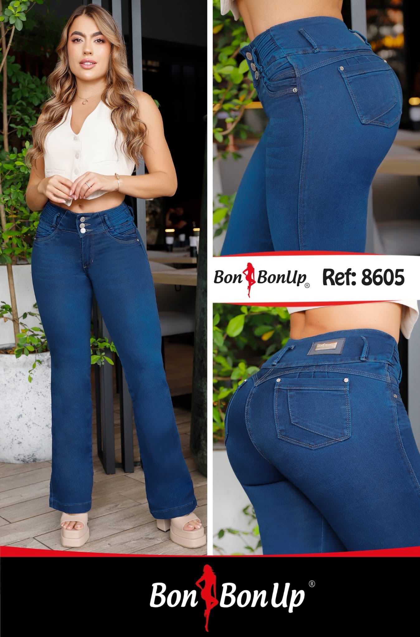 BonBonUp 8605 Colombian Butt Lift Bootcut Jeans | High-Waisted Push-Up Stretch Denim for Women